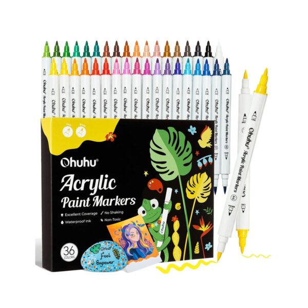 Ohuhu Acrylic Paint Markers Cotton-core Σετ 36 Ακρυλικών Μαρκαδόρων Brush & Fine