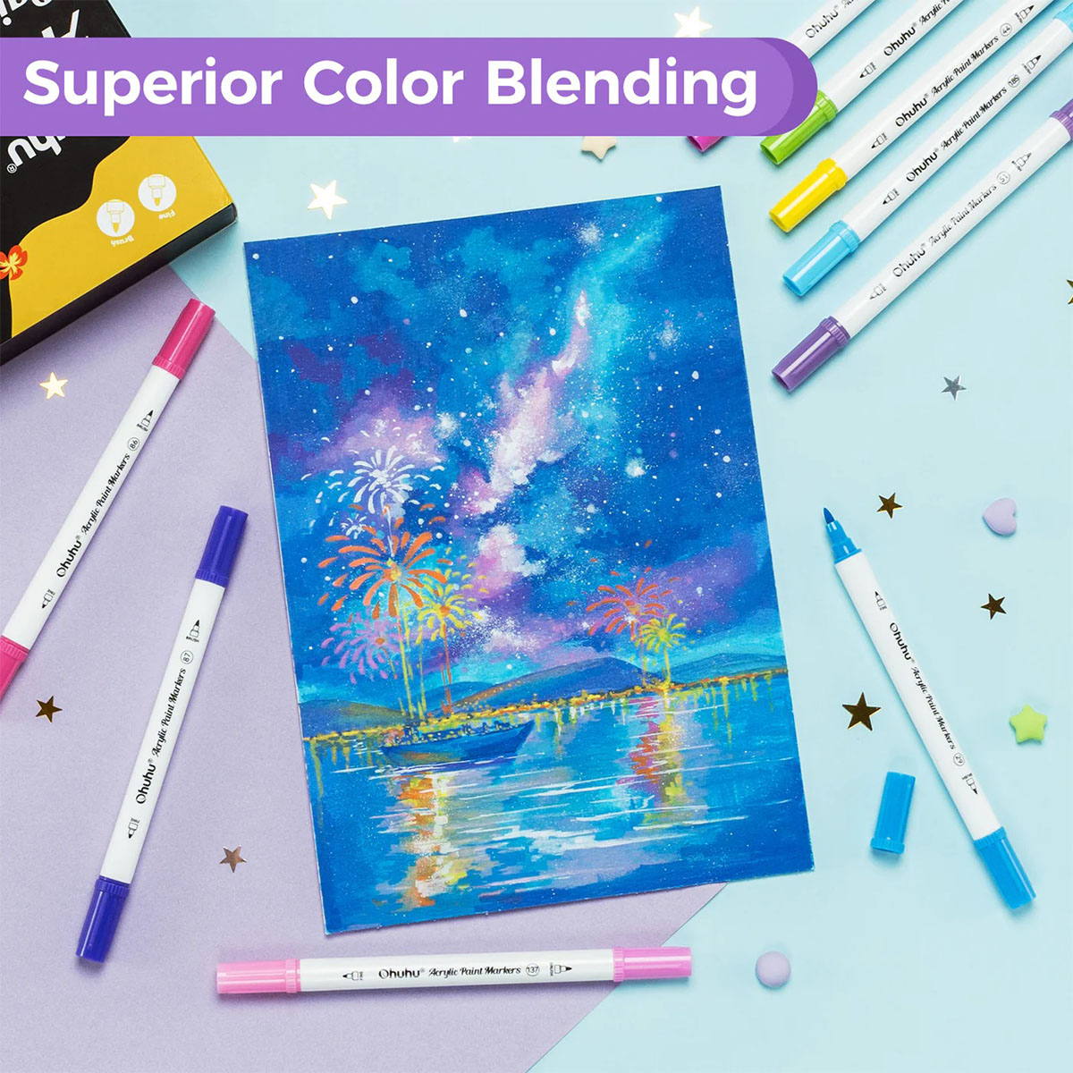 Ohuhu Acrylic Paint Markers Cotton-core Σετ 36 Ακρυλικών Μαρκαδόρων Brush & Fine - Image 4