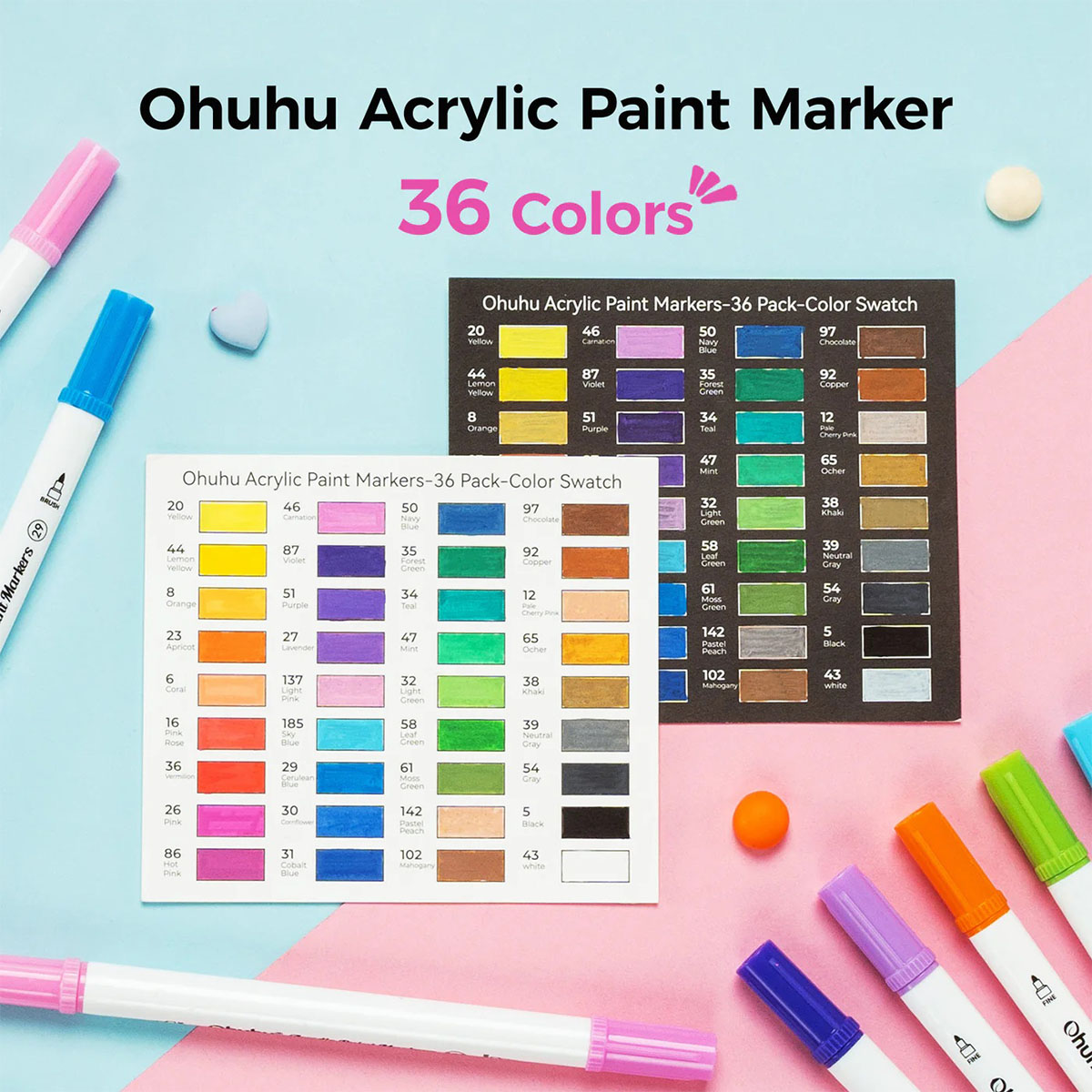 Ohuhu Acrylic Paint Markers Cotton-core Σετ 36 Ακρυλικών Μαρκαδόρων Brush & Fine - Image 3