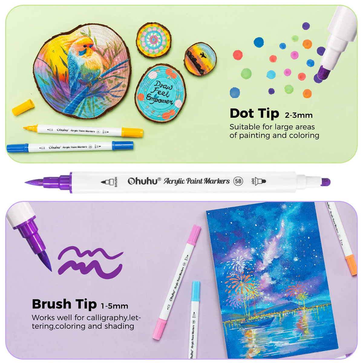 Ohuhu Acrylic Paint Markers Cotton-core Σετ 36 Ακρυλικών Μαρκαδόρων Brush & Fine - Image 2