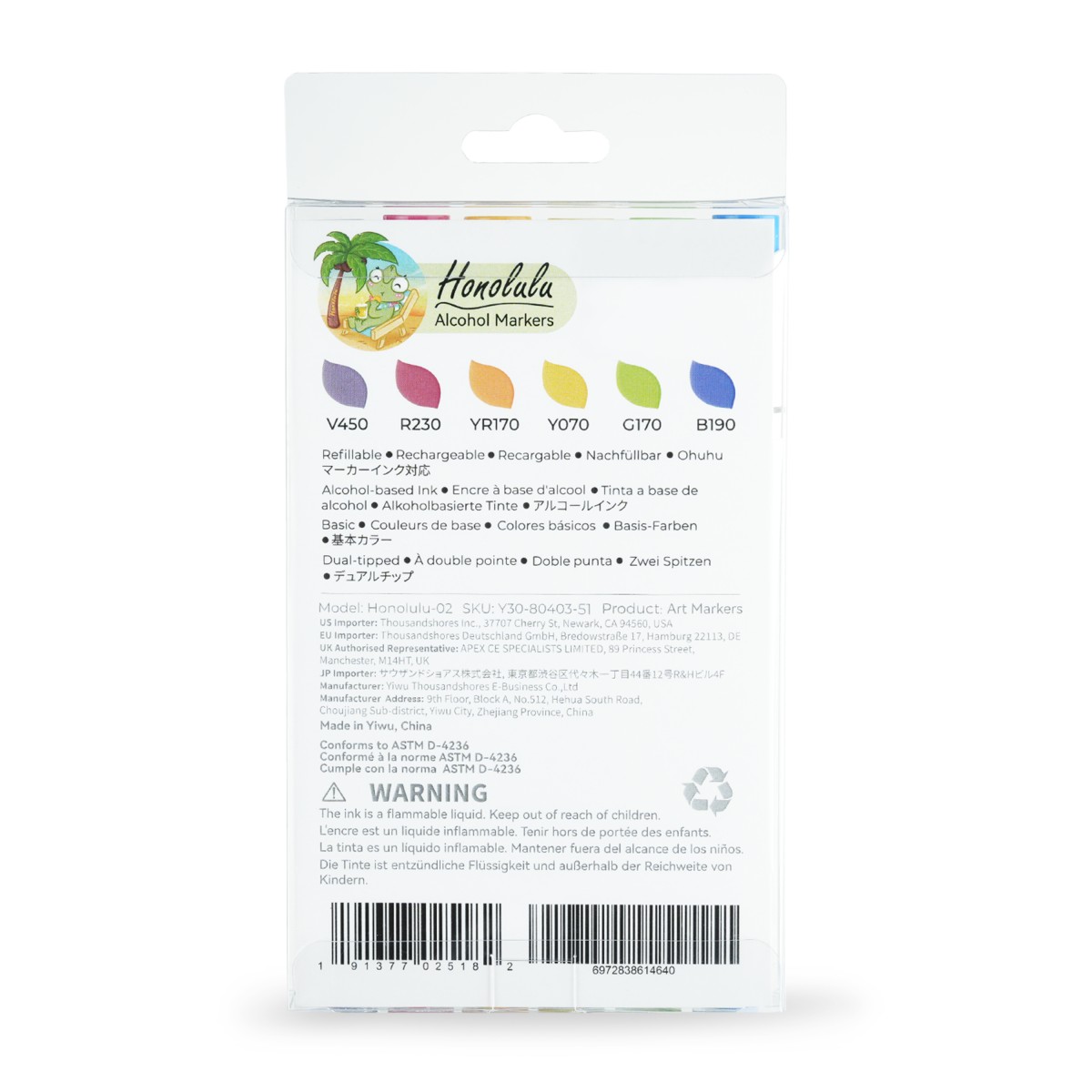Ohuhu Honolulu Alcohol Art Markers Σετ 6 Basic Tones Brush & Chisel - Image 2