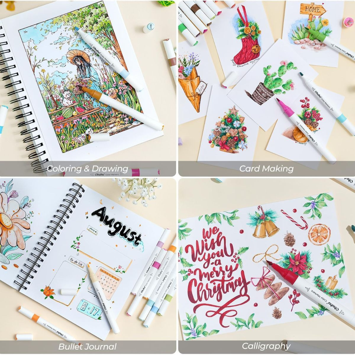 Ohuhu Water-based Coloring Markers Dual Σετ 64 Χρώματα Brush & Chisel - Image 2