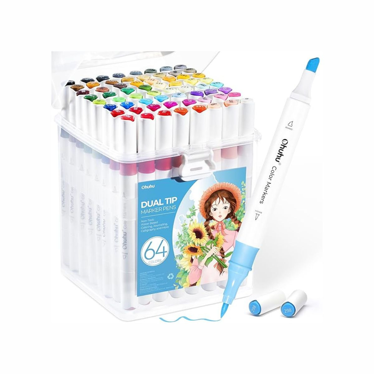 Ohuhu Water-based Coloring Markers Dual Σετ 64 Χρώματα Brush & Chisel
