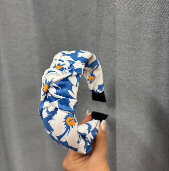 Στέκα Μαλλιών Floral Μπλε-Λευκό