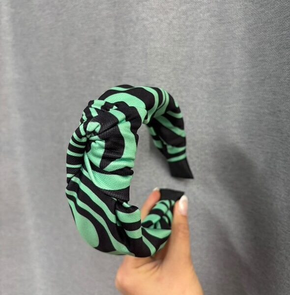 Στέκα Μαλλιών Zebra Print Πράσινο-Μαύρο