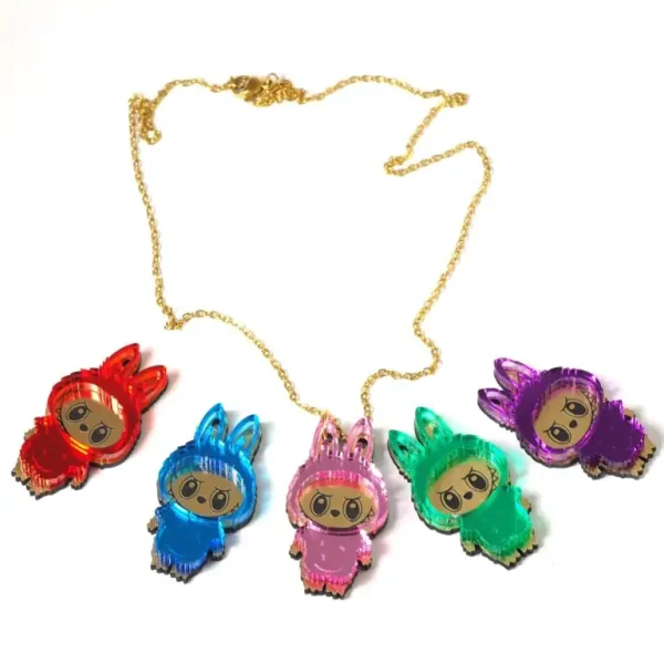 Κολιέ Labubu Mirror Plexiglass με Χρυσή Αλυσίδα