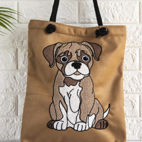 Τσάντα Ώμου από Οικολογικό Δέρμα με Κέντημα Σκυλάκι