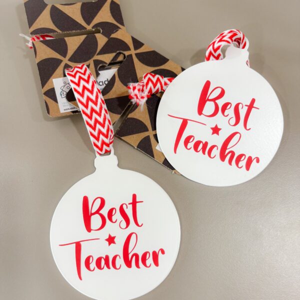 Μεταλλικό Χριστουγεννιάτικο Στολίδι “Best Teacher”