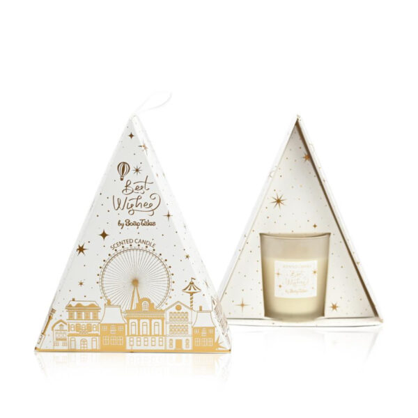 Κερί χριστουγεννιάτικο τριγωνικό λευκό χρυσό 60gr