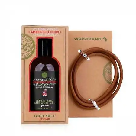 Gift Set Ανδρικό αφρόλουτρο Xmas με δερμάτινο βραχιόλι