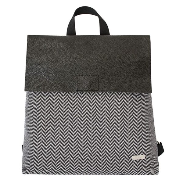 Backpack “Zic Zac Black Leather” – Υφασμάτινο Σακίδιο με Μαύρο Δερμάτινο Καπάκι