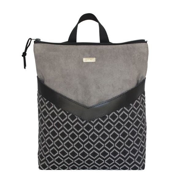 Backpack “Geo Black Leather” – Αδιάβροχο Σακίδιο με Γεωμετρικό Σχέδιο