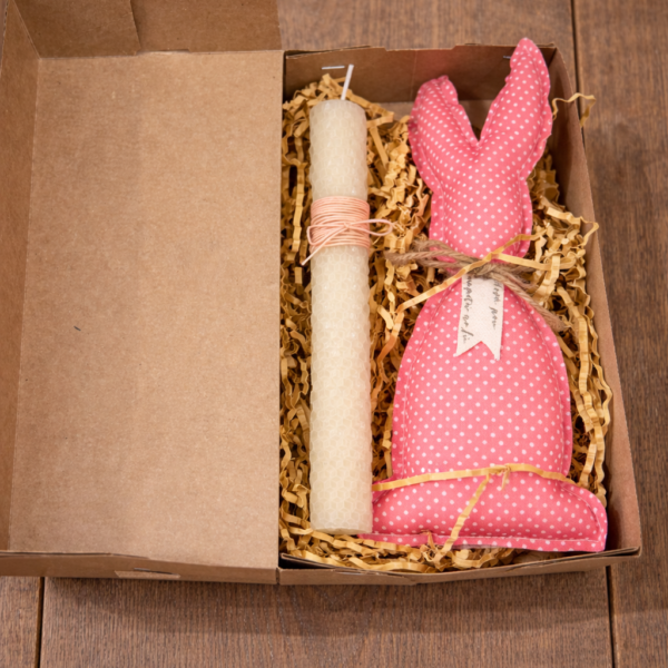 Πασχαλινό Σετ Δώρου με Λαμπάδα από Μελισσοκέρι & Χειροποίητο Υφασμάτινο για Νονά Ροζ