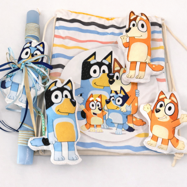 Σετ Λαμπάδας και Παιχνιδιού Μαξιλαροκουκλάκια & Υφασμάτινο Σακίδιο Bluey