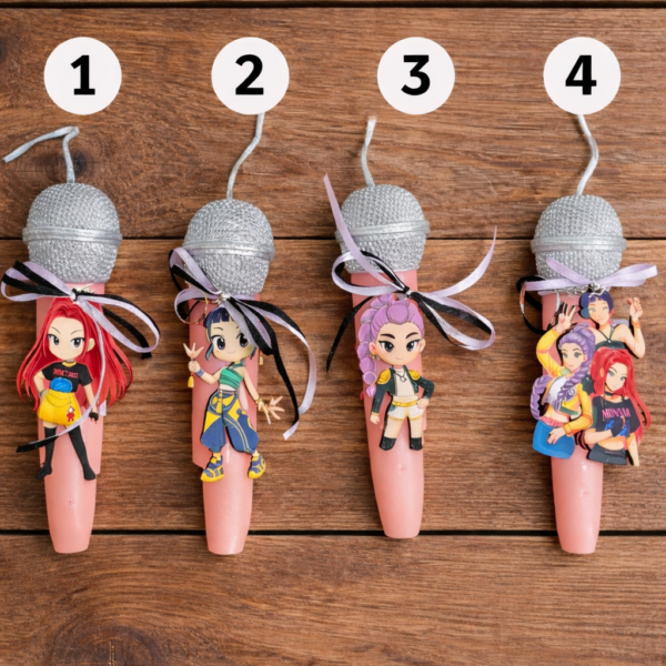 🎤✨Χειροποίητη λαμπάδα μικρόφωνο Huntrix K pop Demon με μπρελόκ  🎤✨