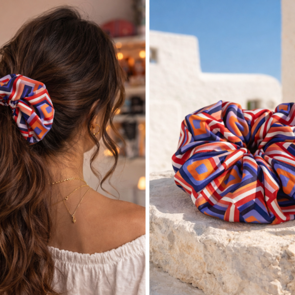 Retro Geometric Satin Scrunchie – Faidraella