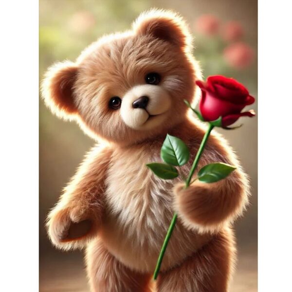 Diamond Painting – Αρκουδάκι με Κόκκινο Τριαντάφυλλο 40x30 – DIY Mosaic